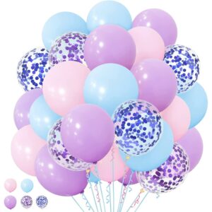 Mermaid Party Balloons 12 Inch Purple Pink Blue Latex Balloons Confetti by Taver