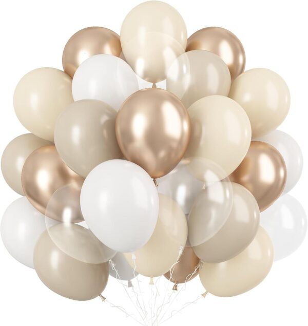 White Gold 12 inches Beige Gold Party Sand and Champagne Gold Balloons