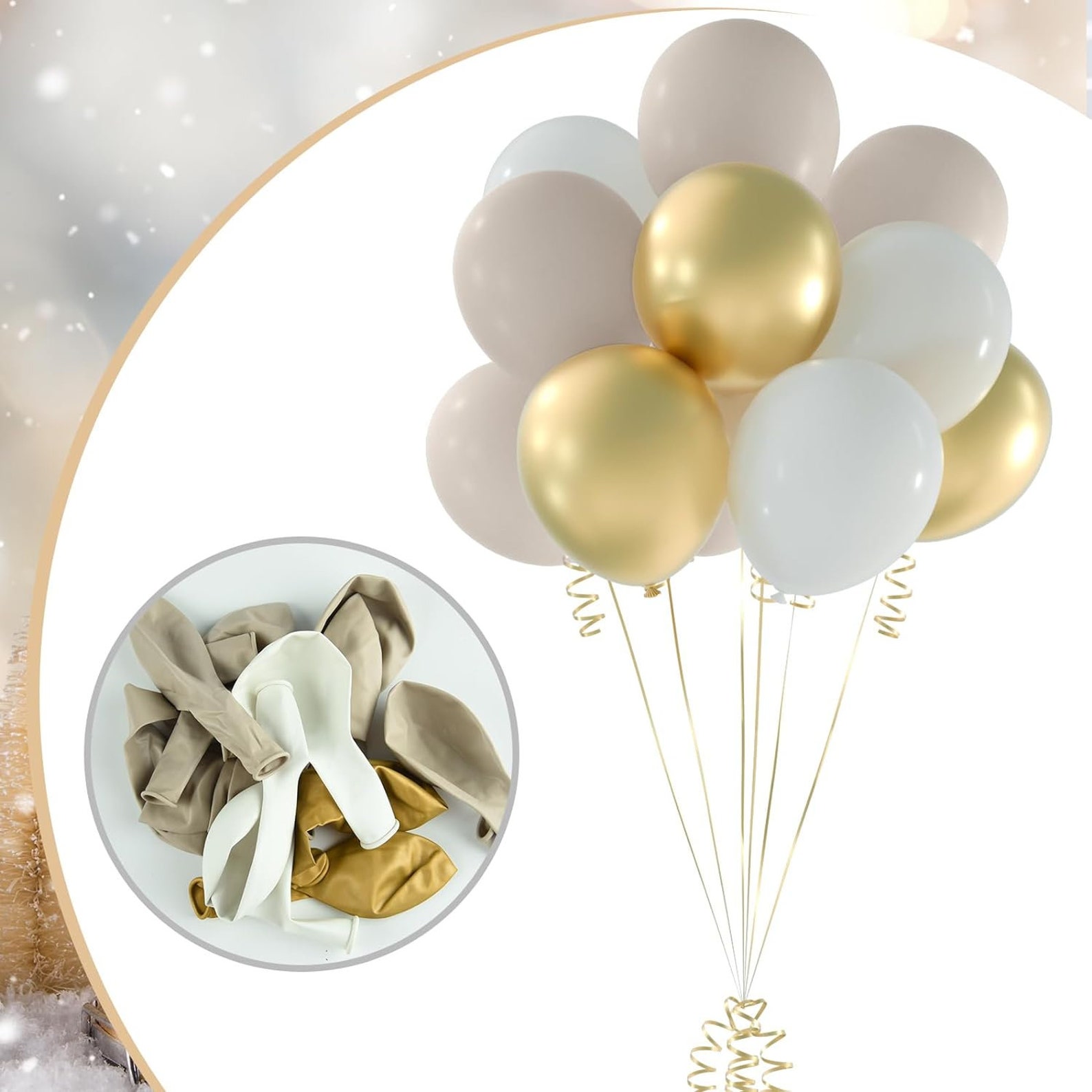 White, Sand & Gold 12 inches Party Balloons - Image 4