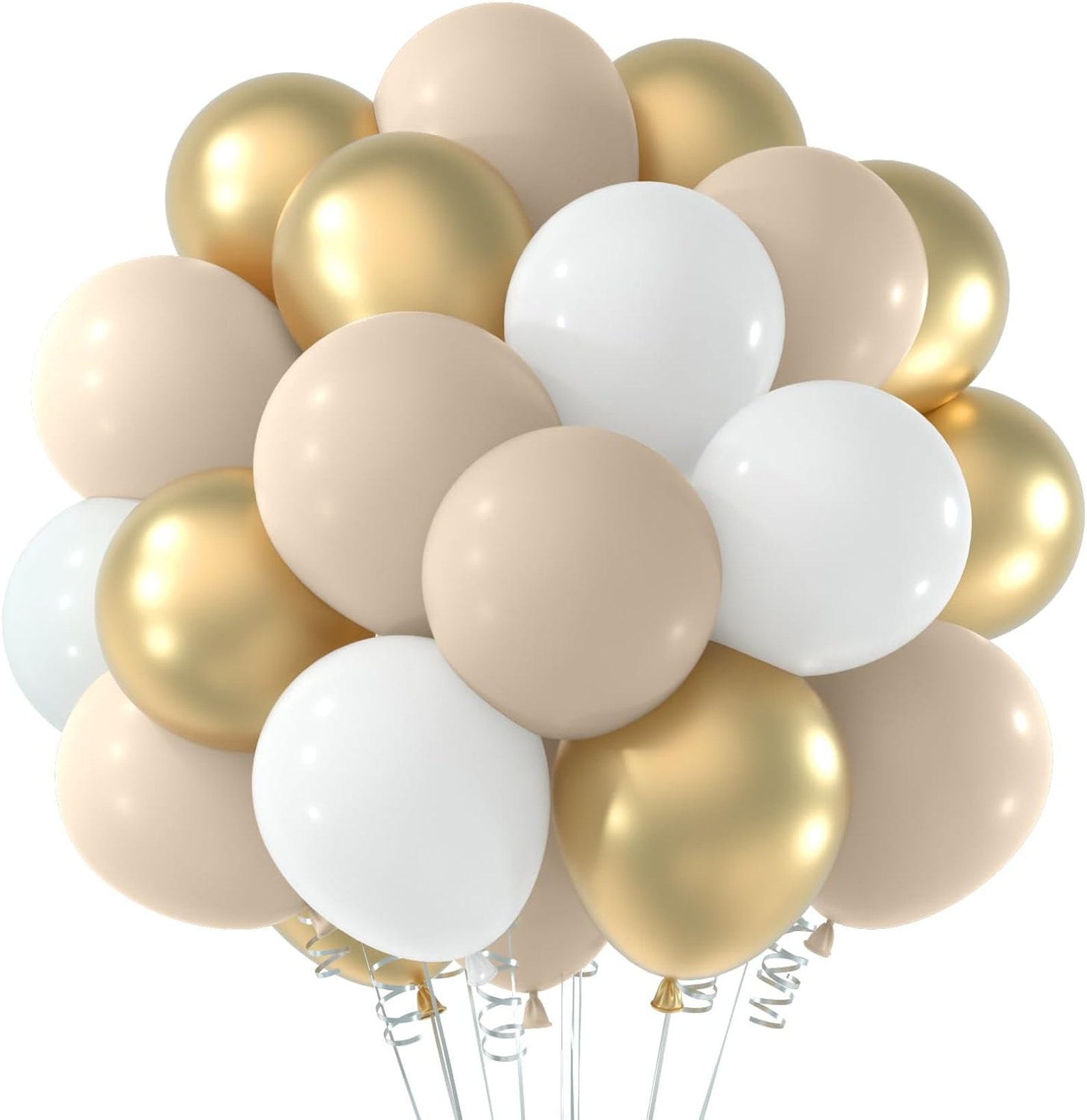 White, Sand & Gold 12 inches Party Balloons