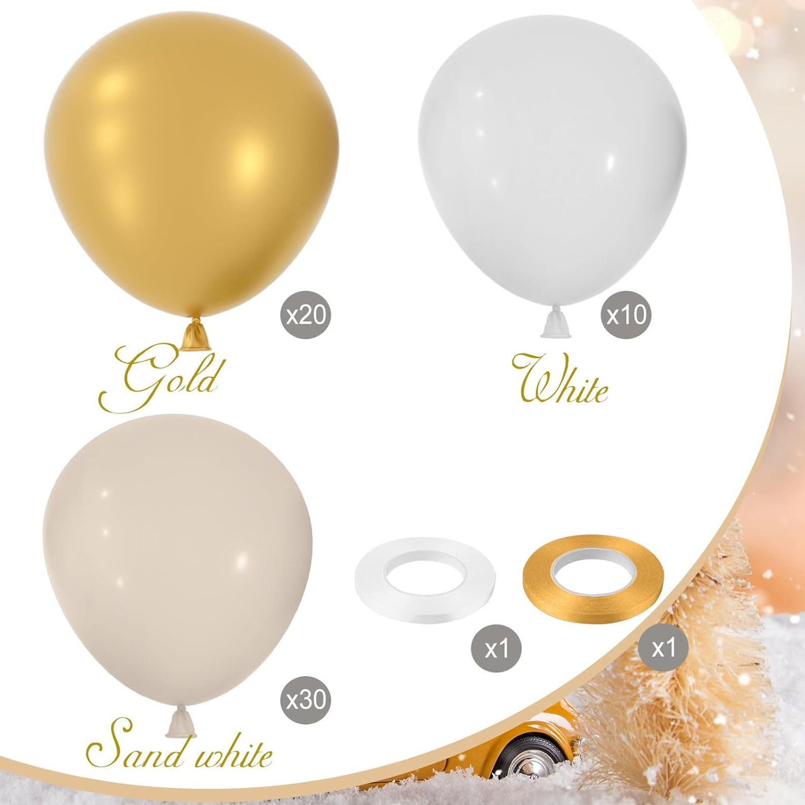 White, Sand & Gold 12 inches Party Balloons - Image 7