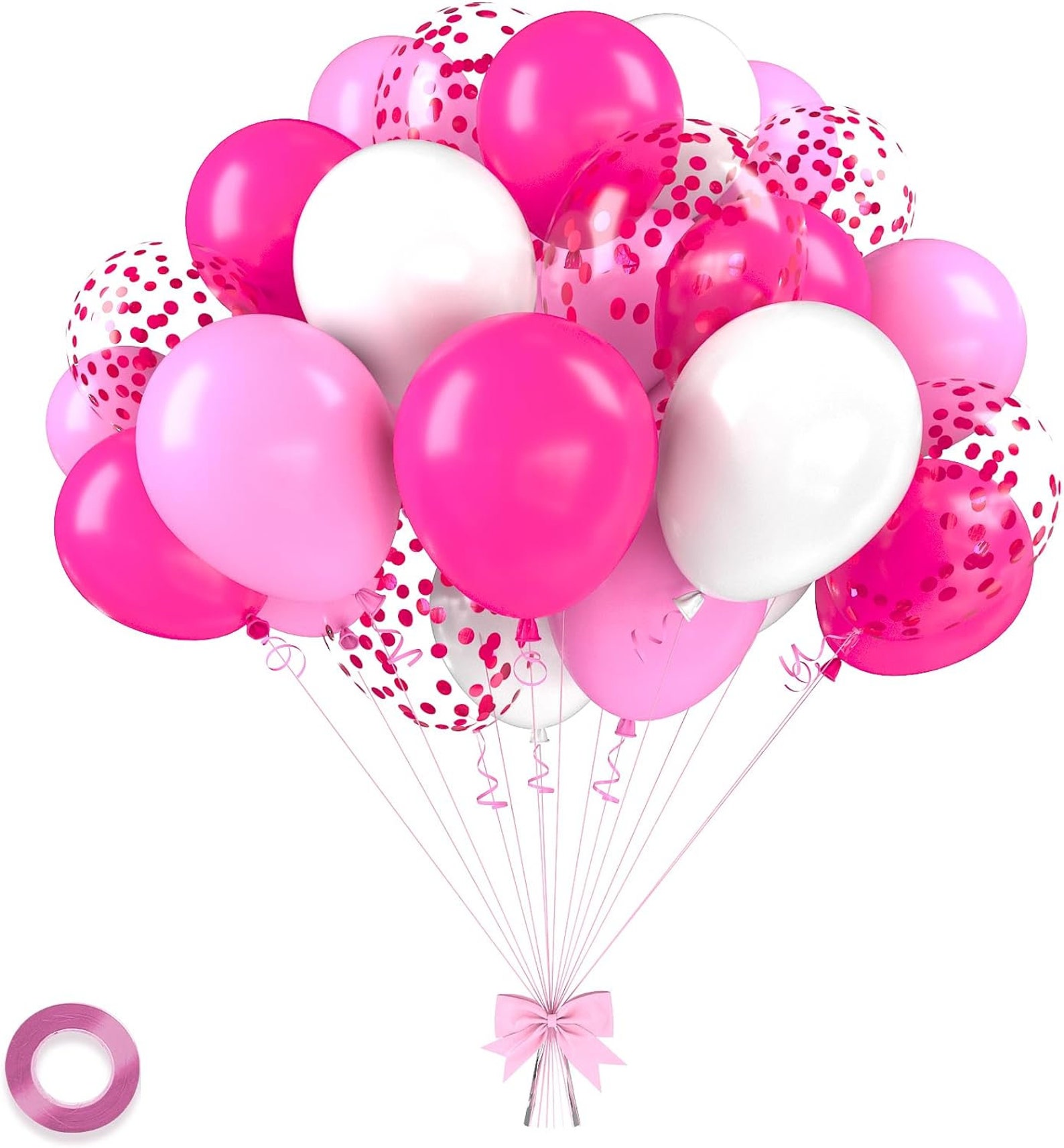 Hot Pink, White & Pink Confetti 12 inches Party Balloons