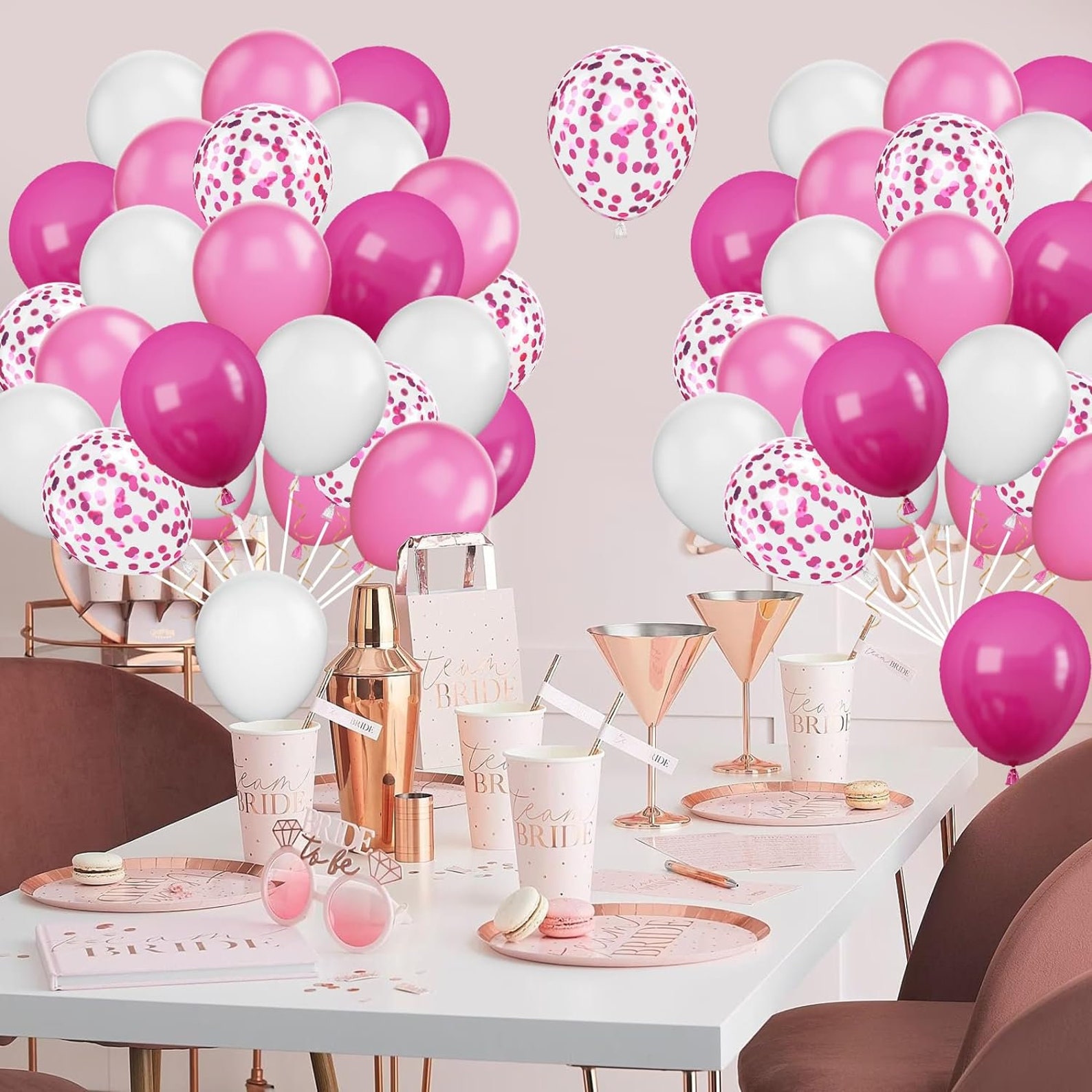 Hot Pink, White & Pink Confetti 12 inches Party Balloons - Image 2