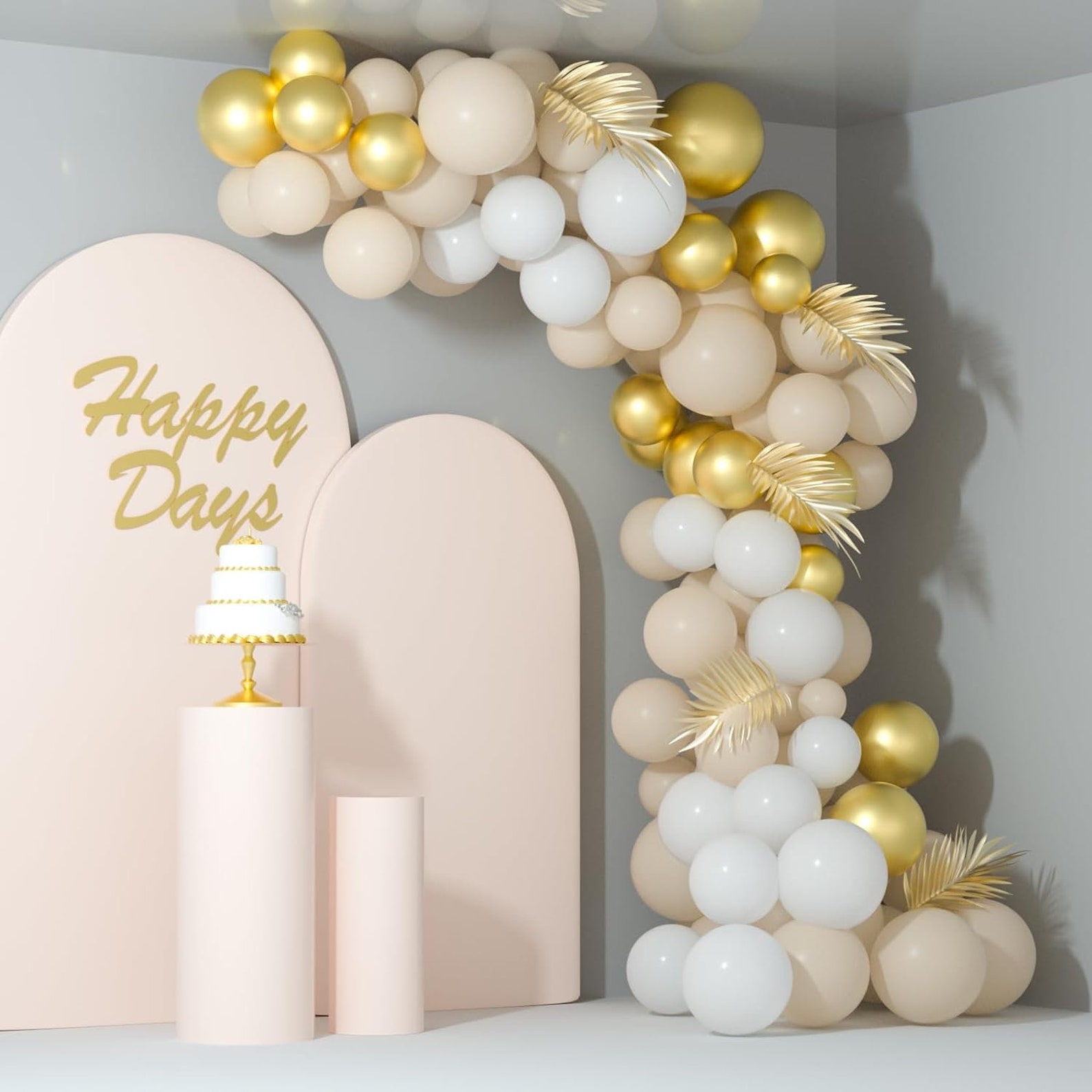 White, Sand & Gold 12 inches Party Balloons - Image 5