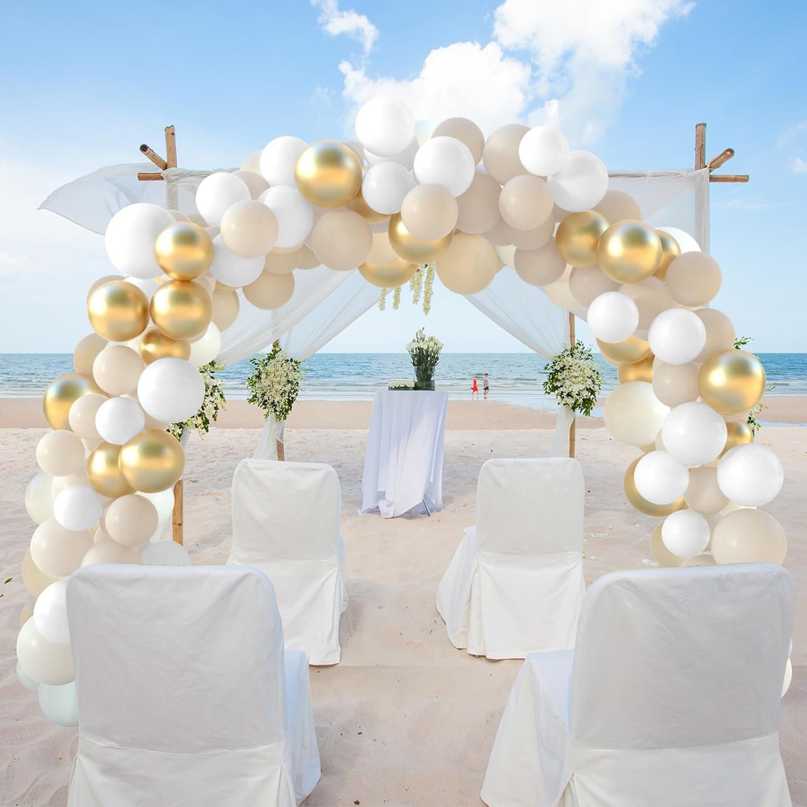White, Sand & Gold 12 inches Party Balloons - Image 6