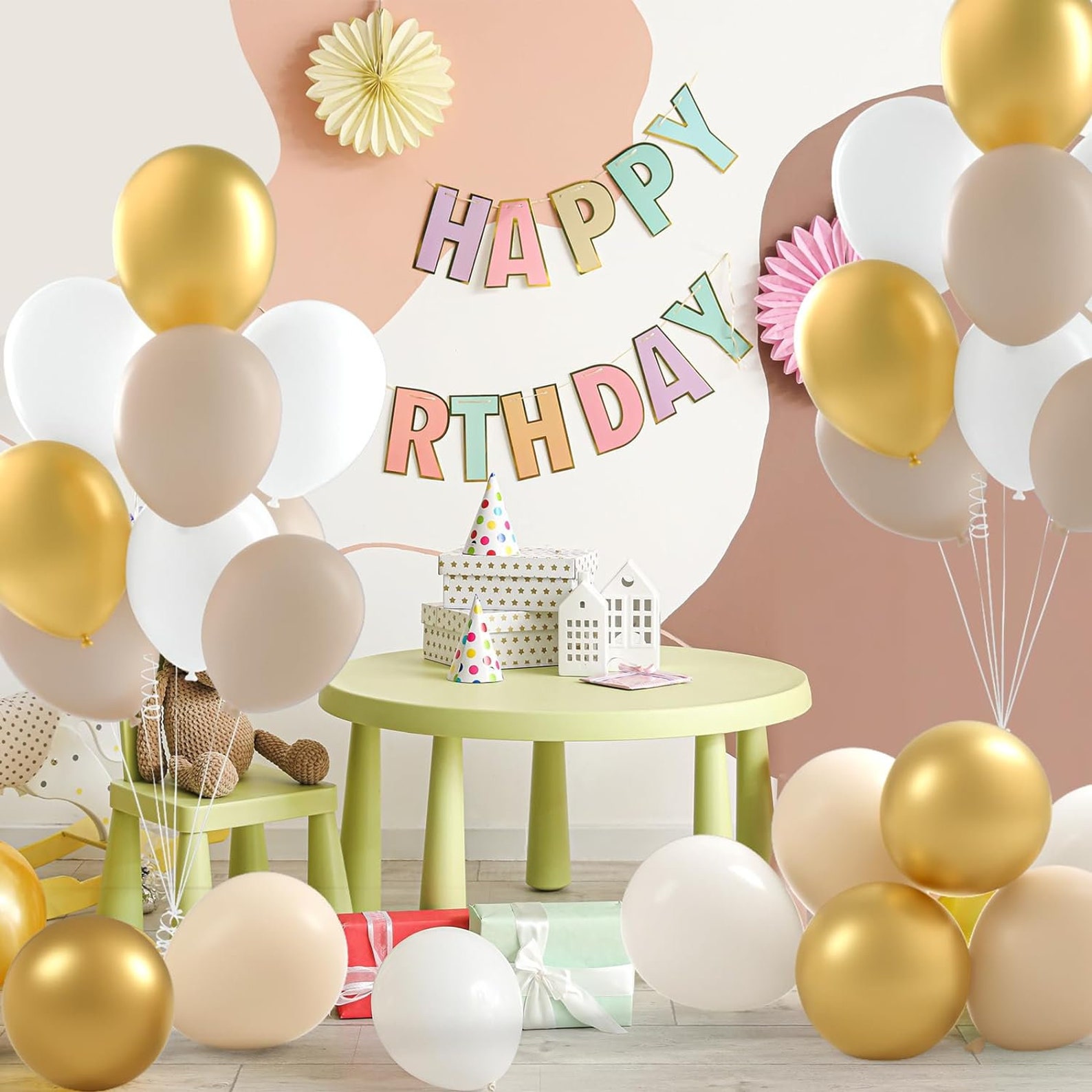 White, Sand & Gold 12 inches Party Balloons - Image 3