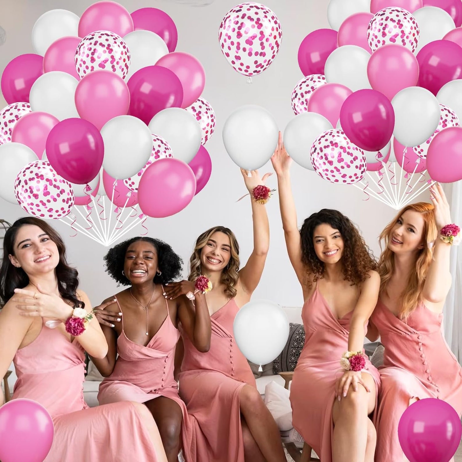 Hot Pink, White & Pink Confetti 12 inches Party Balloons - Image 6