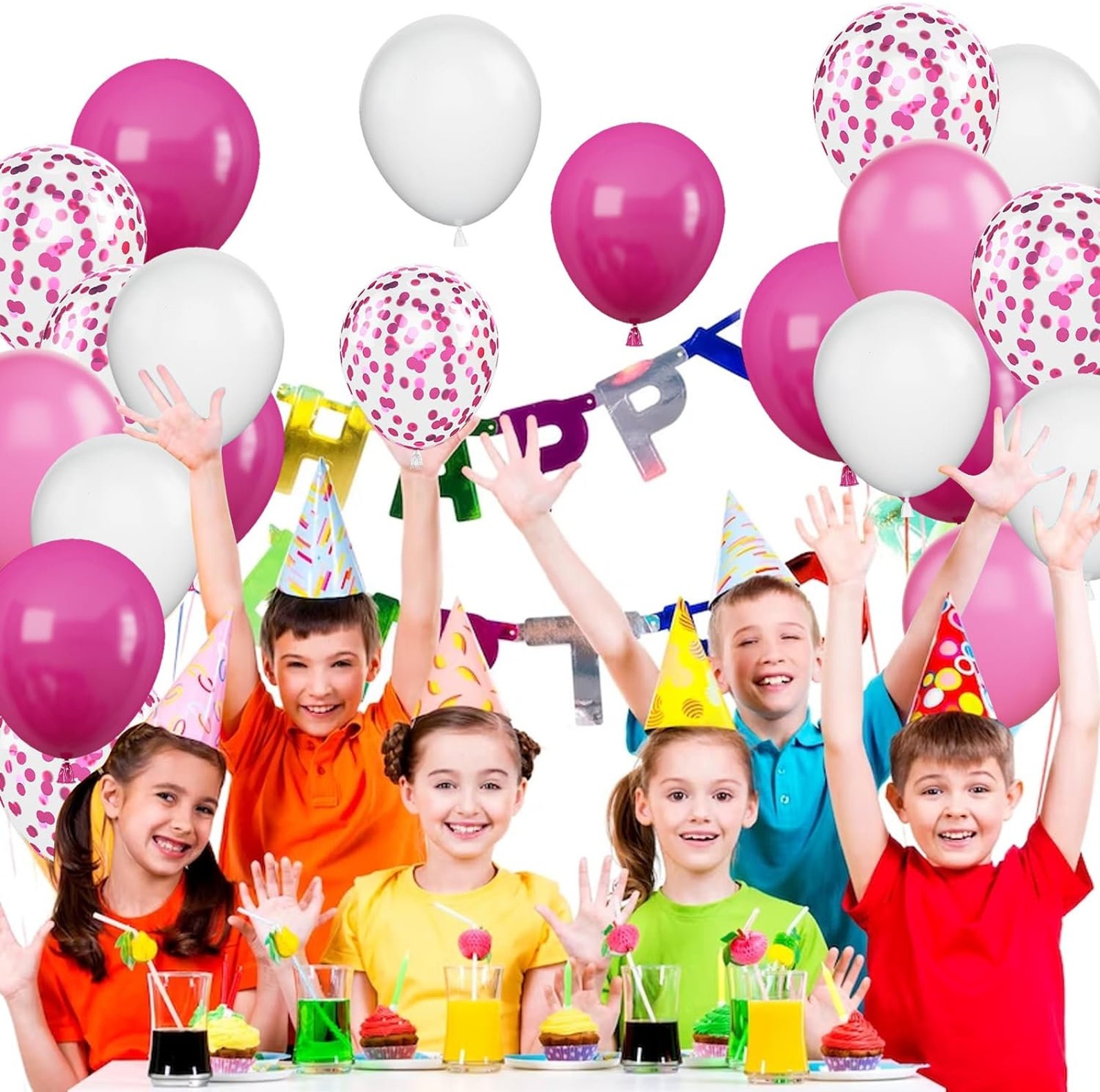 Hot Pink, White & Pink Confetti 12 inches Party Balloons - Image 5