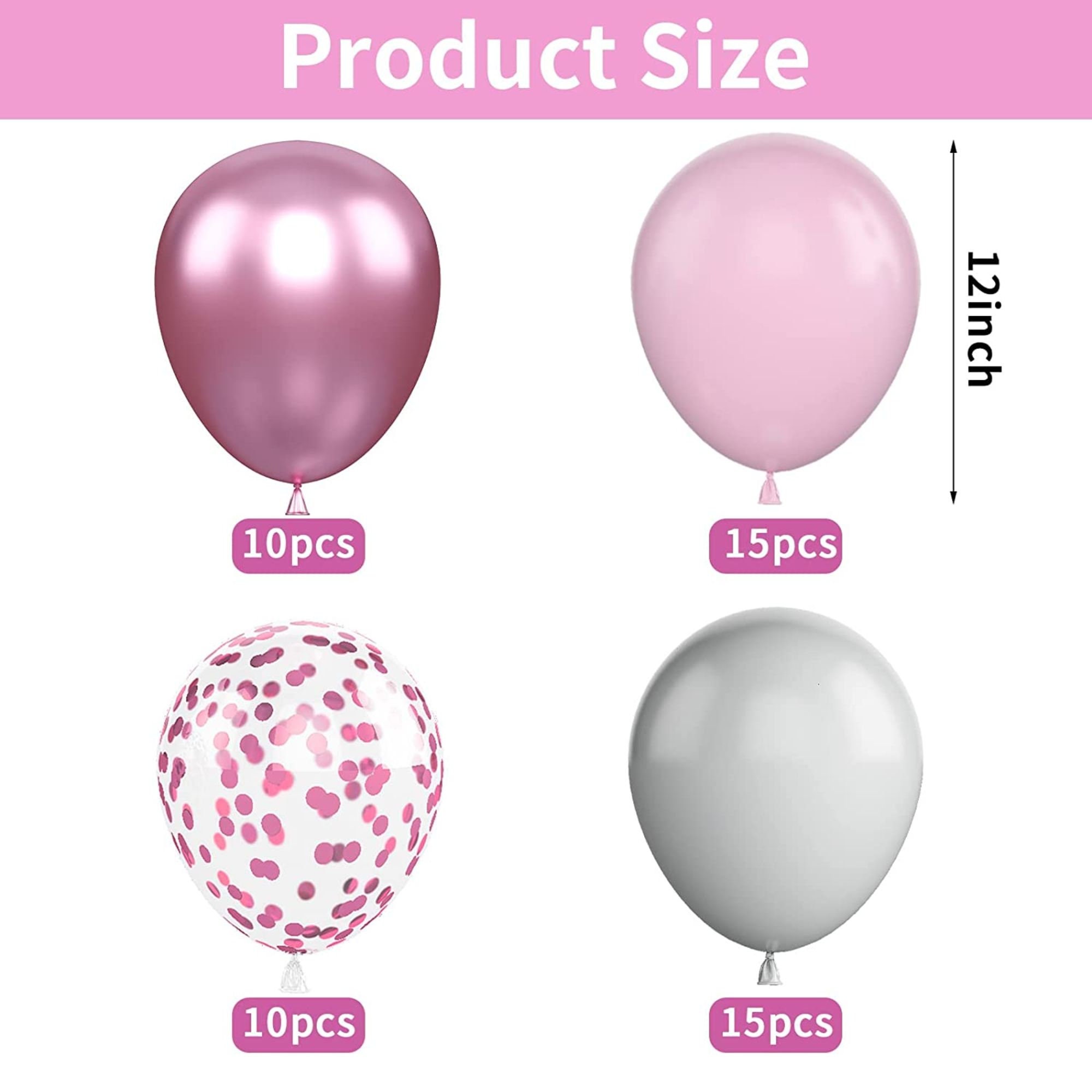 Pink, Grey, Pink Confetti 12 inches Party Balloons - Image 5