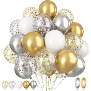 Gold, Silver, White & Silver Confetti 12 inches Party Balloons