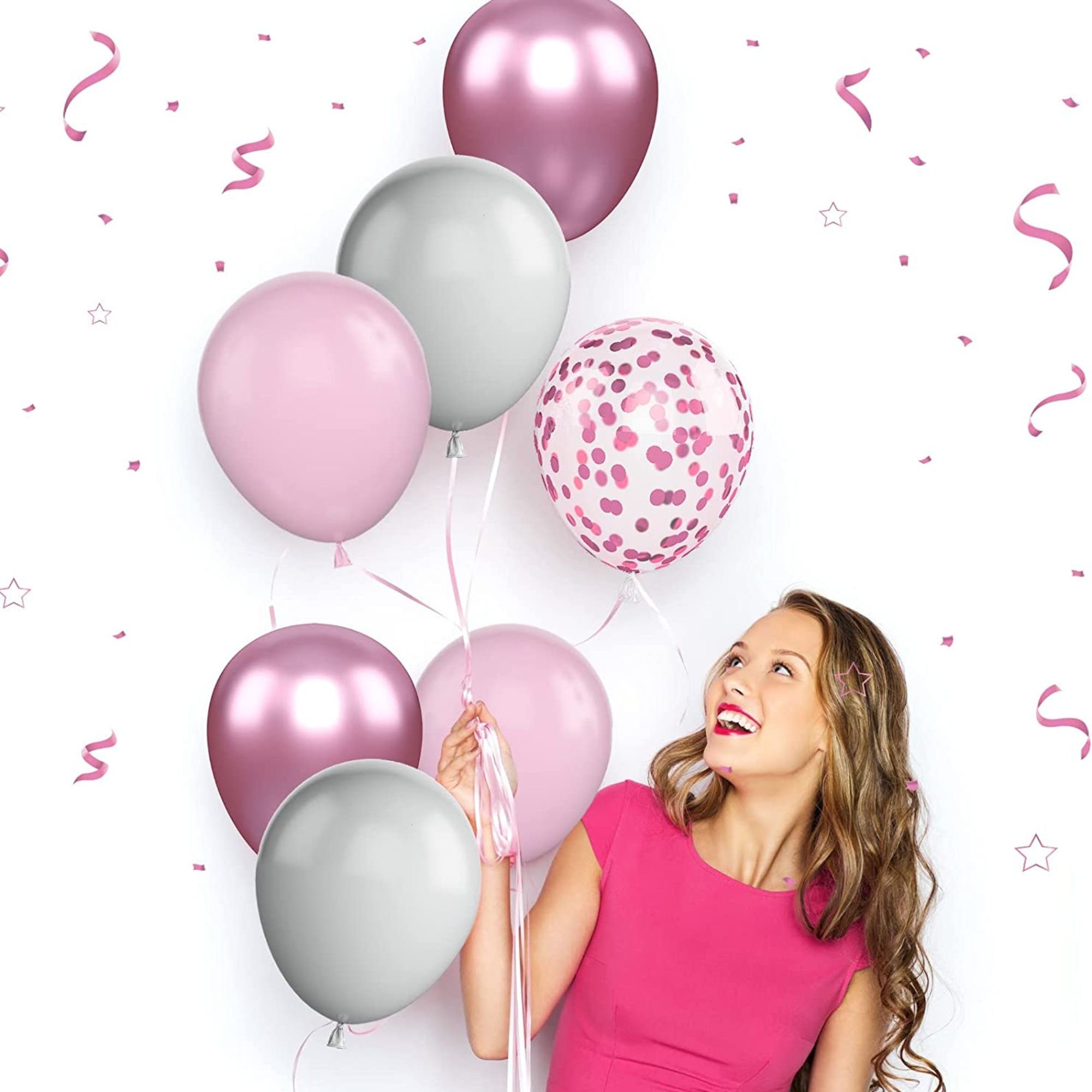 Pink, Grey, Pink Confetti 12 inches Party Balloons - Image 4