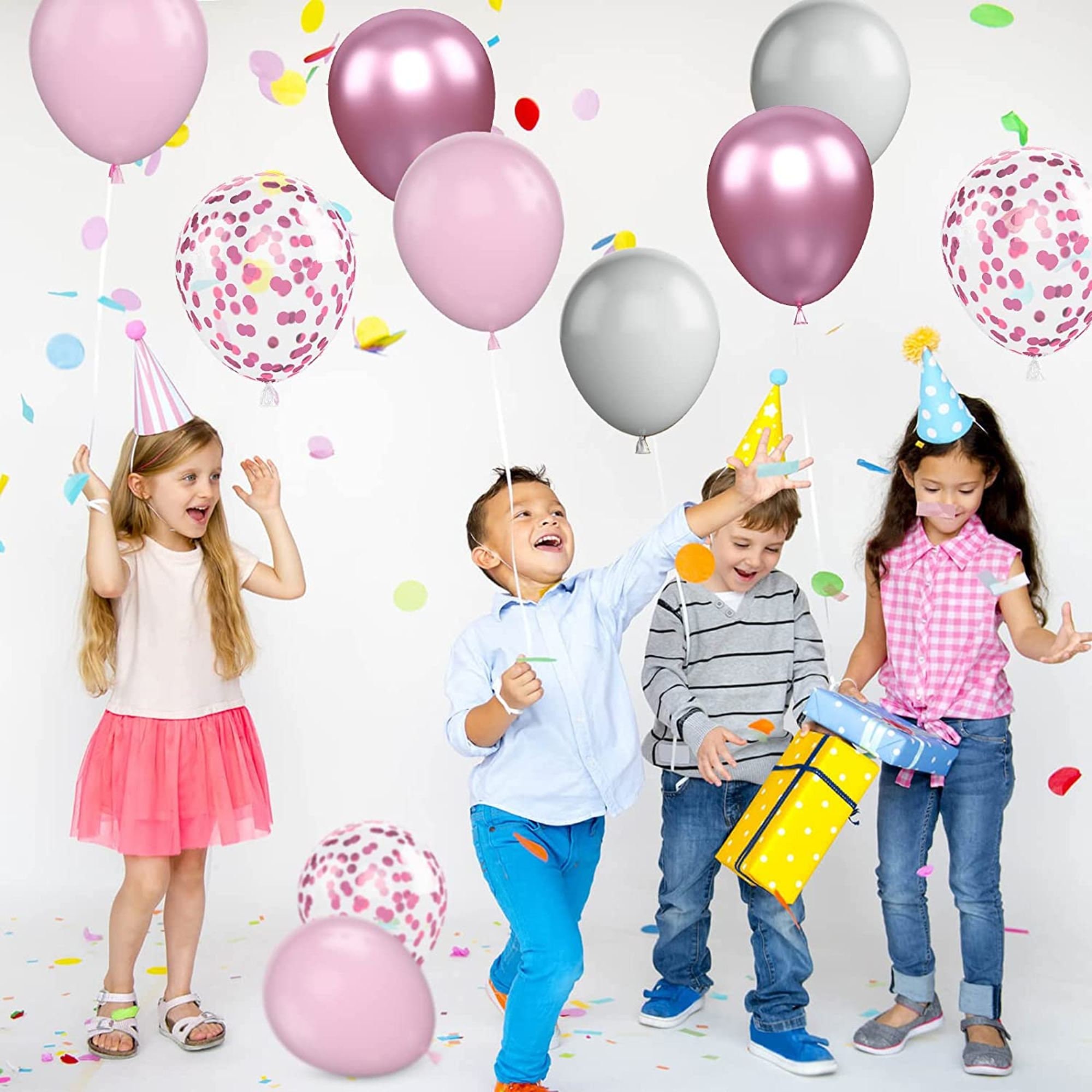 Pink, Grey, Pink Confetti 12 inches Party Balloons - Image 7