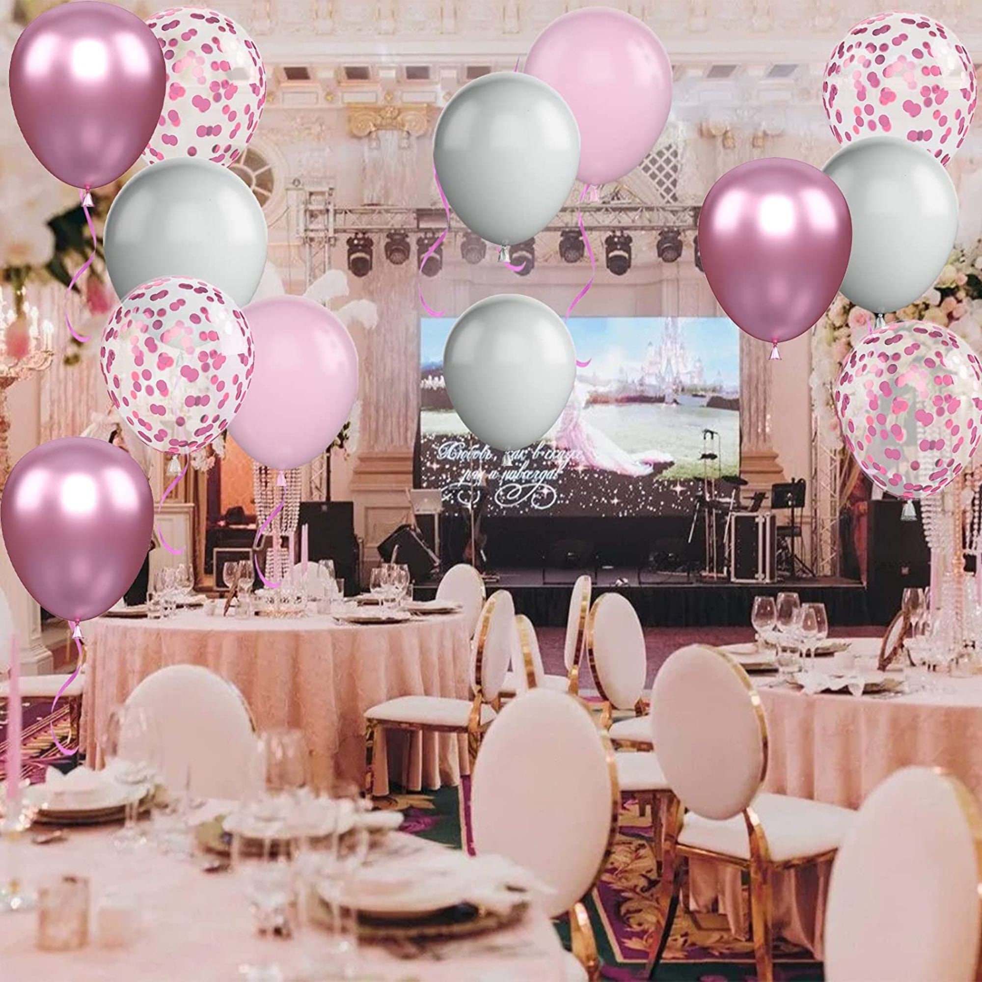 Pink, Grey, Pink Confetti 12 inches Party Balloons - Image 2