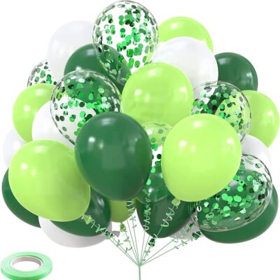 Green and White 12 inches Party Balloons