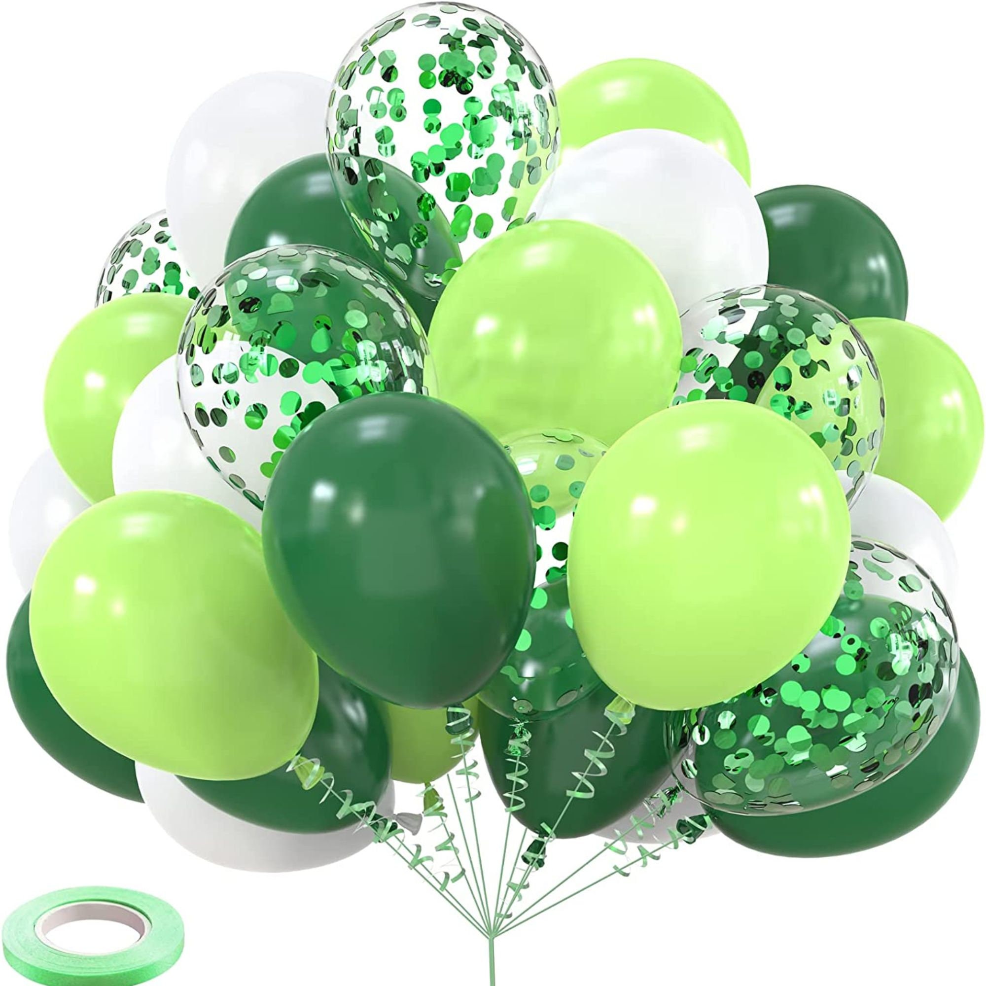 Green and White 12 inches Party Balloons